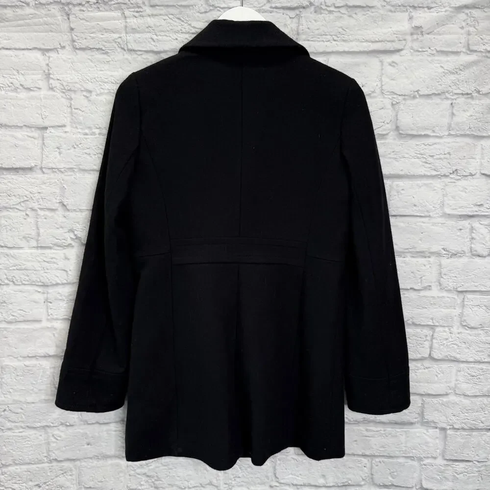 J.Crew Women's Black Wool Blend Ruffle Front Coat Jacket Size 2 Classic Button